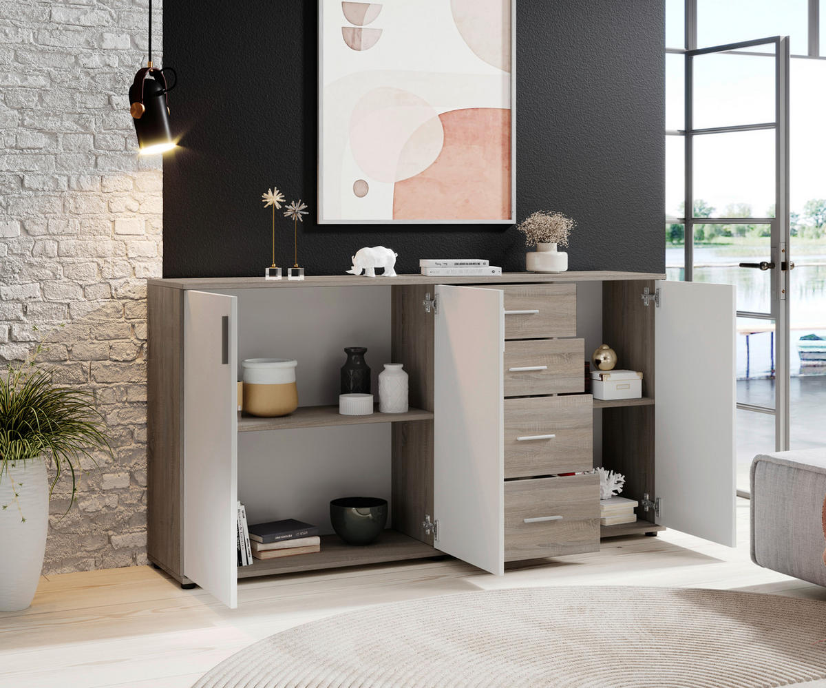 KOMÓD 160/84/35 cm  - ezüst/sötét tölgy, Konventionell, műanyag/faalapú anyag (160/84/35cm) - Xora