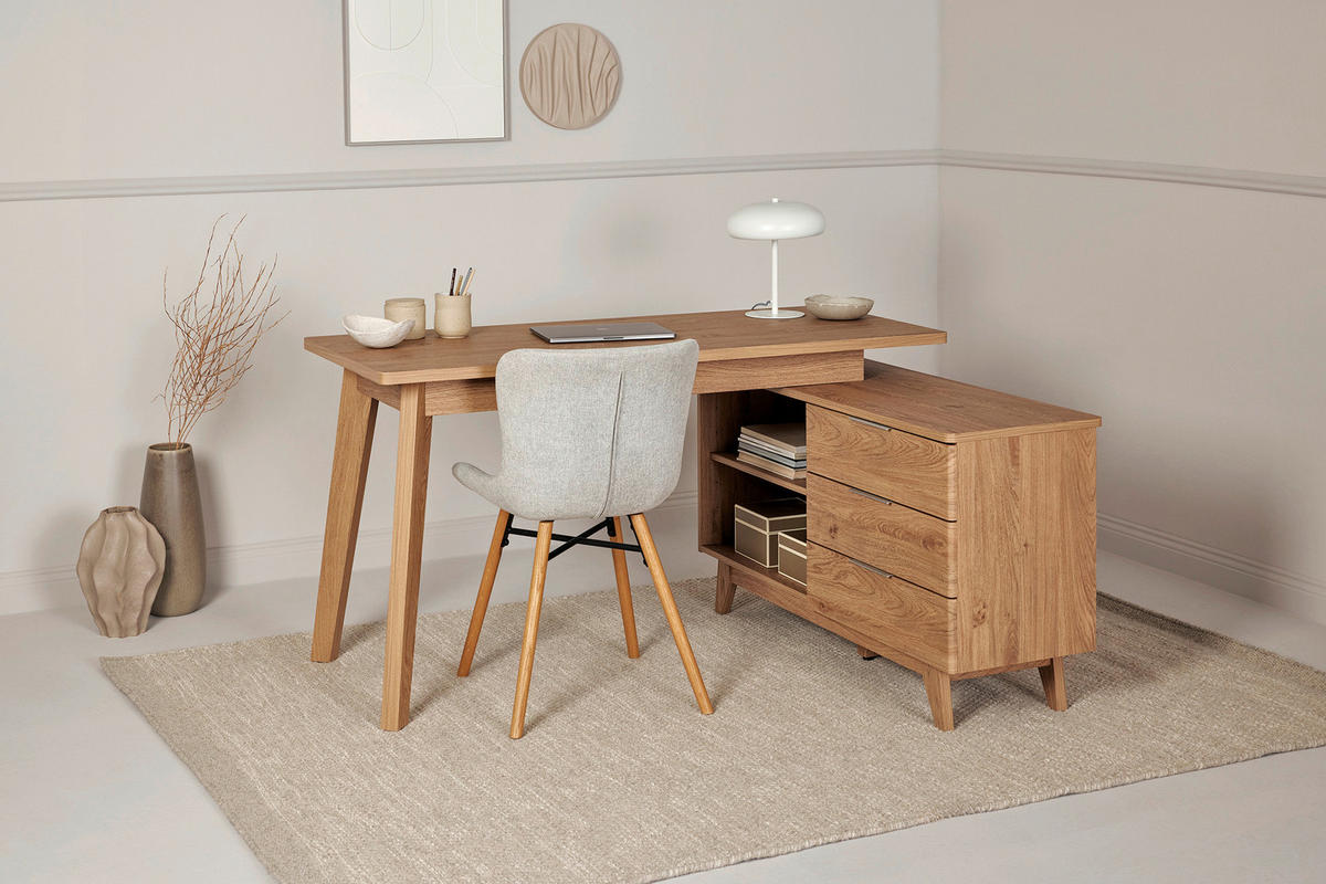 ECKSCHREIBTISCH 140/118/76 cm  in Eichefarben  - Eichefarben/Alufarben, MODERN, Holzwerkstoff/Metall (140/118/76cm) - Livetastic