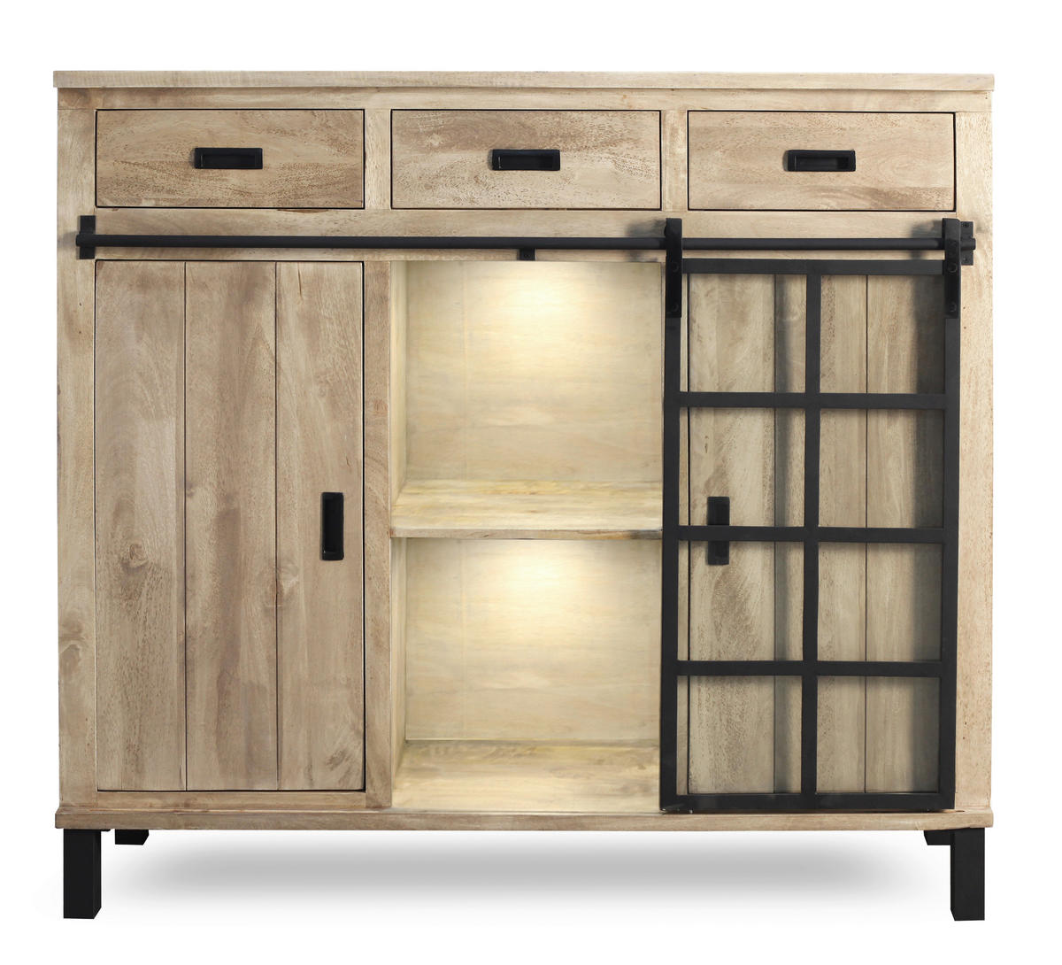 HIGHBOARD  148/135/42 cm 3 Schublade(n)  - Graubraun/Schwarz, LIFESTYLE, Glas/Holz (148/135/42cm) - Landscape