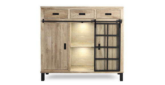 HIGHBOARD  148/135/42 cm 3 Schublade(n)  - Graubraun/Schwarz, LIFESTYLE, Glas/Holz (148/135/42cm) - Landscape