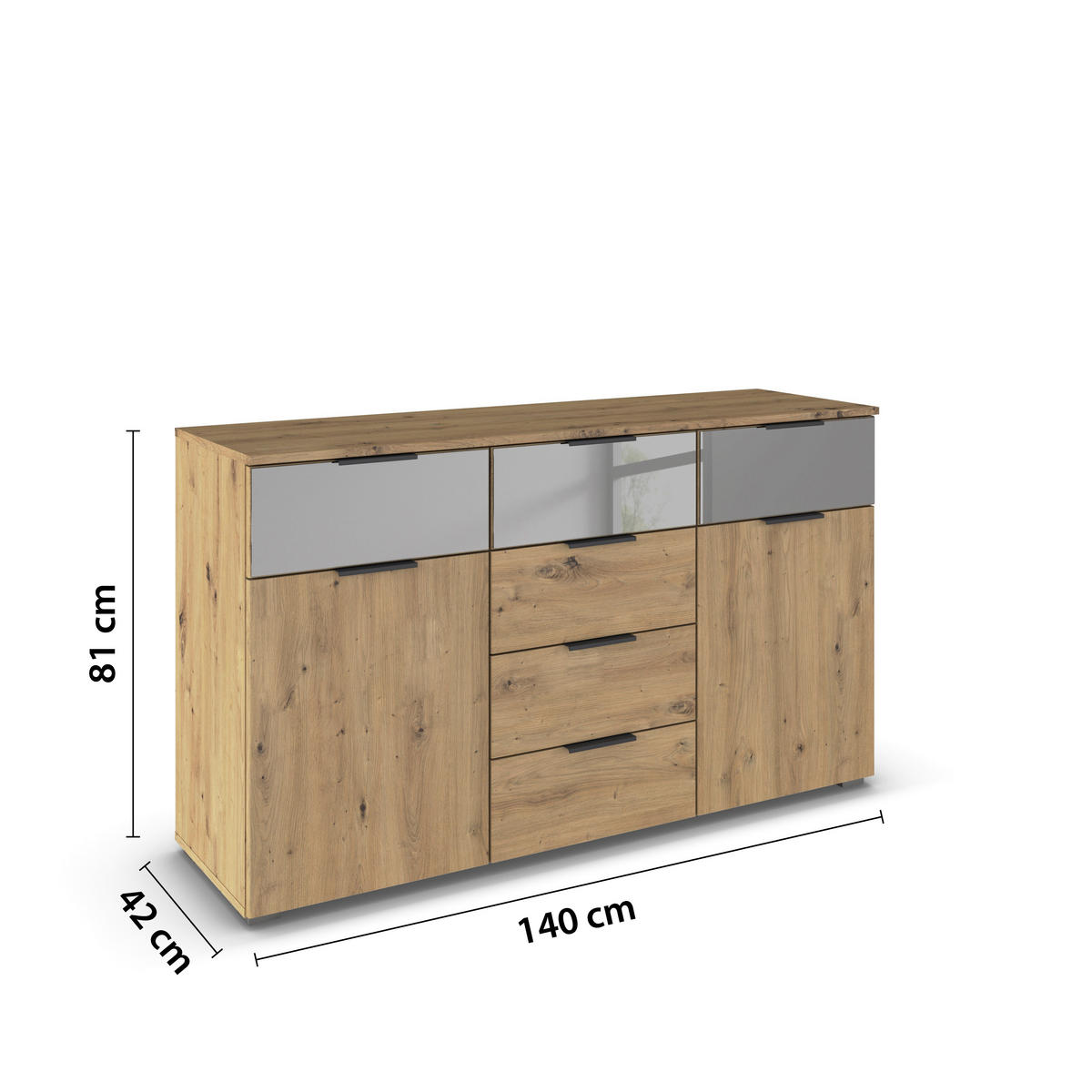 SIDEBOARD 140/81/42 cm  in Eiche Artisan  - Alufarben/Eiche Artisan, Modern, Glas/Holzwerkstoff (140/81/42cm) - Rauch Möbel
