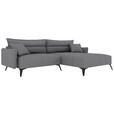 ECKSOFA in Cord Grau  253/180 cm  - Schwarz/Grau, KONVENTIONELL, Textil/Metall (253/180cm) - Carryhome