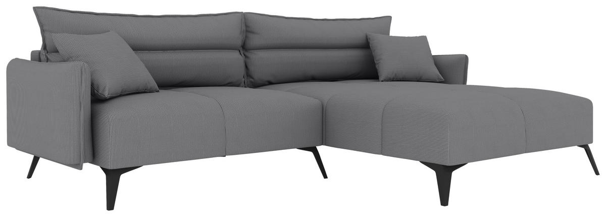 ECKSOFA in Cord Grau  253/180 cm  - Schwarz/Grau, KONVENTIONELL, Textil/Metall (253/180cm) - Carryhome
