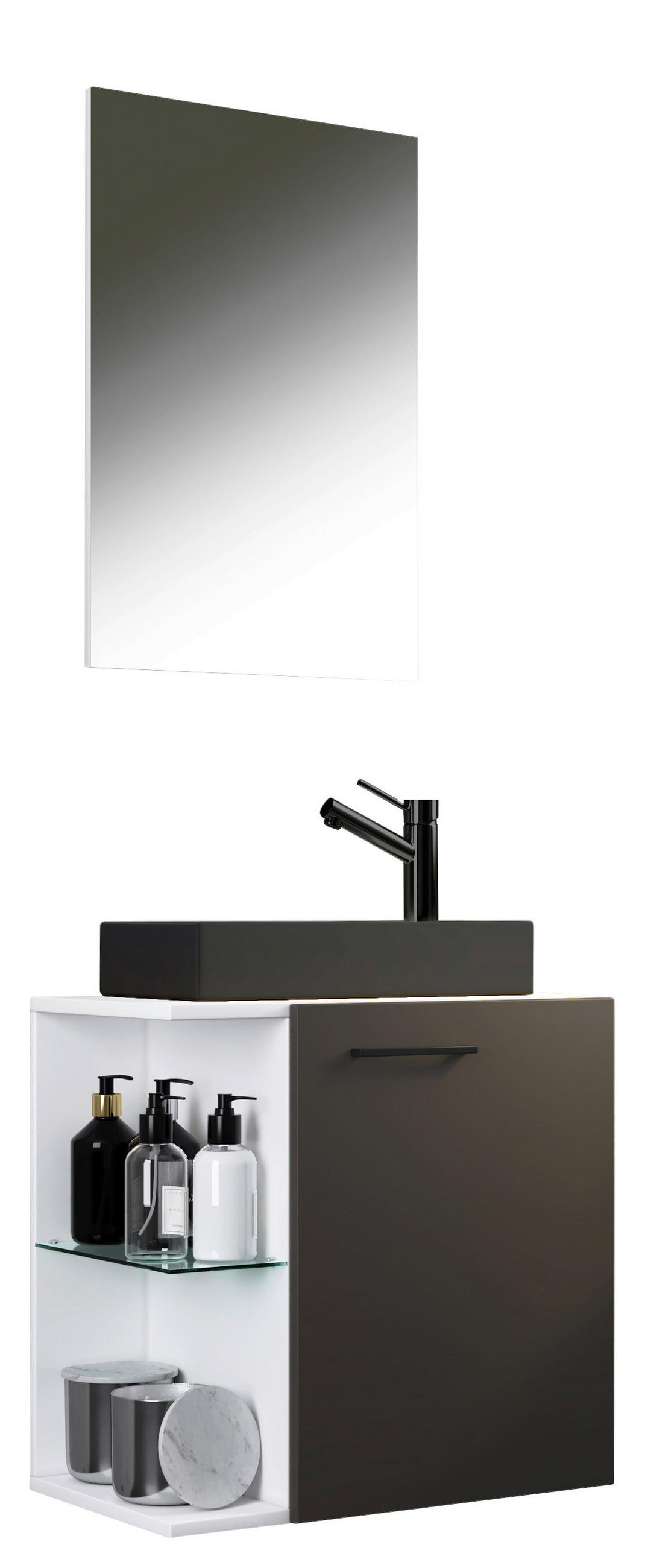 GÄSTBADRUM 52 cm  - vit/svart, Modern, metall/trämaterial (52cm) - MID.YOU