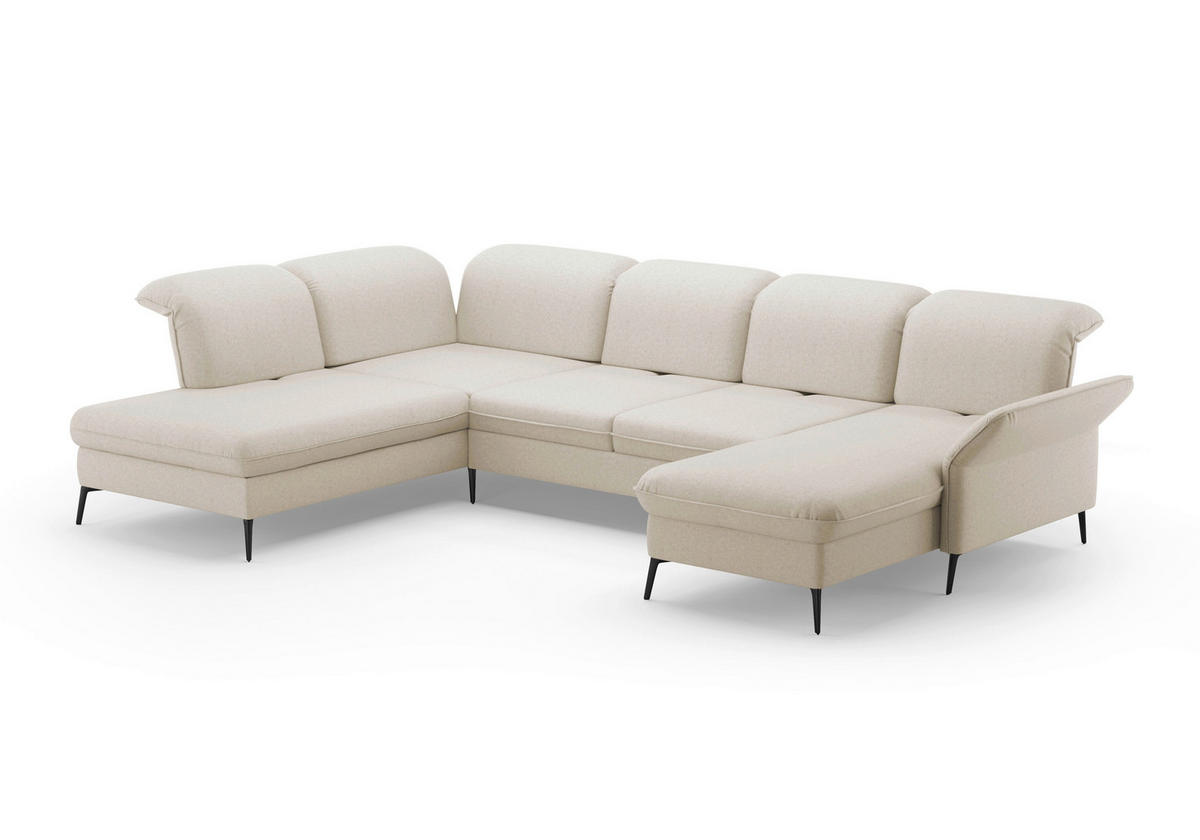 WOHNLANDSCHAFT in Flachgewebe Creme  - Creme/Schwarz, Konventionell, Textil/Metall (231/359/198cm) - Sit & More