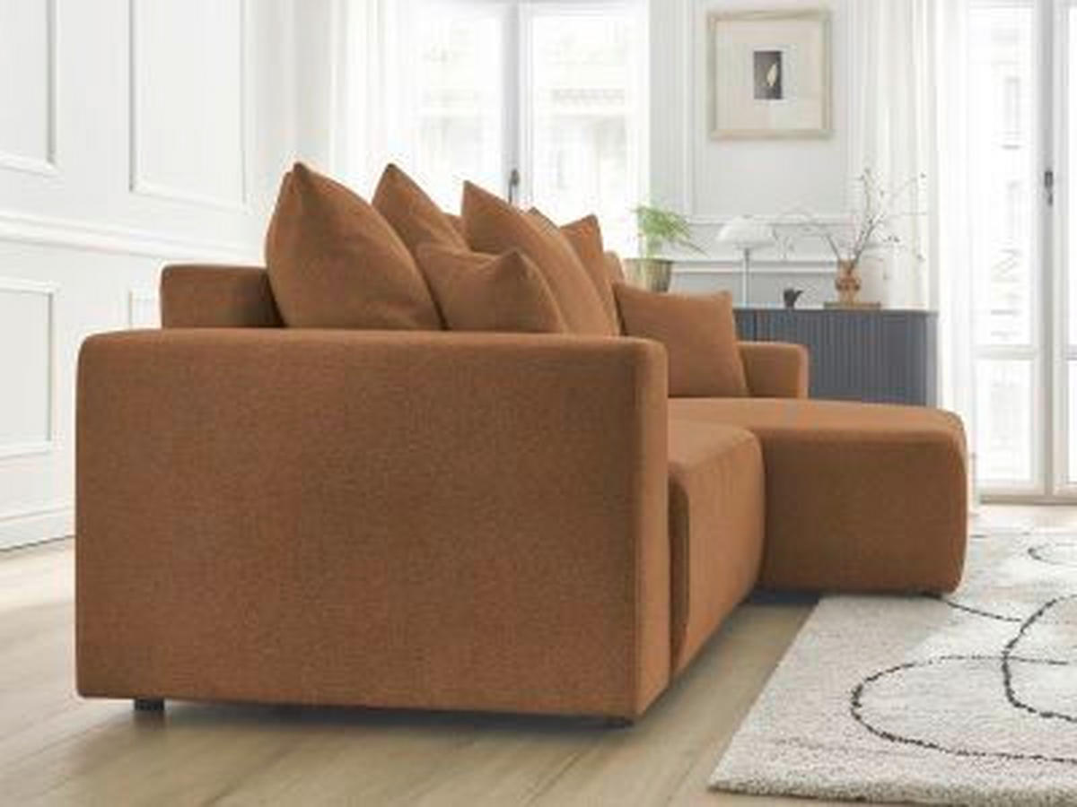 ECKSOFA Ottomane rechts  ATILLA Orange Flachgewebe  - Schwarz/Orange, MODERN, Kunststoff/Textil (244/149cm)