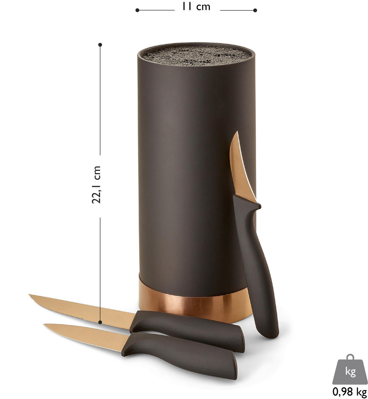 MESSERBLOCK 4-teilig  - Schwarz/Bronzefarben, Basics, Kunststoff (11/22cm) - Echtwerk