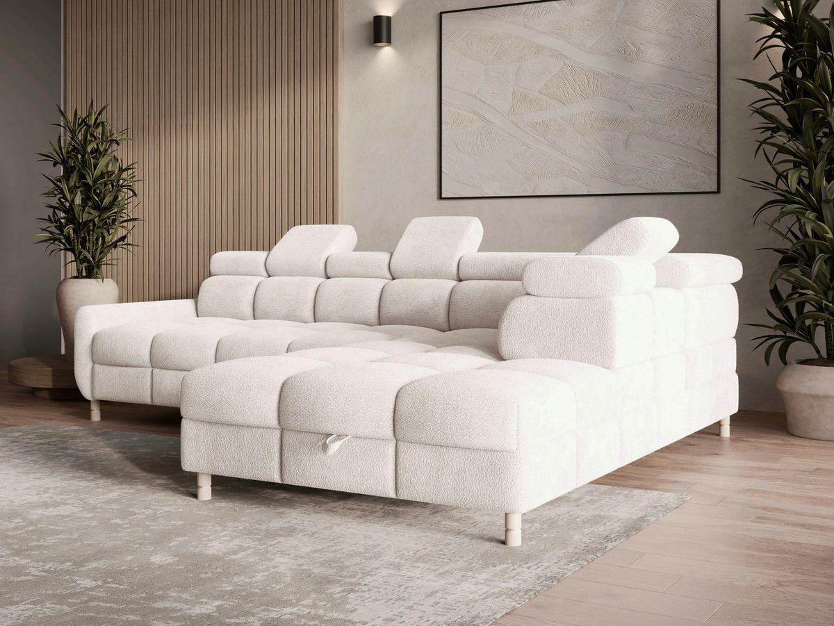 ECKSOFA BUN in Bouclé Weiß  - Elfenbein/Weiß, Design, Holz/Textil (276/209cm) - MID.YOU