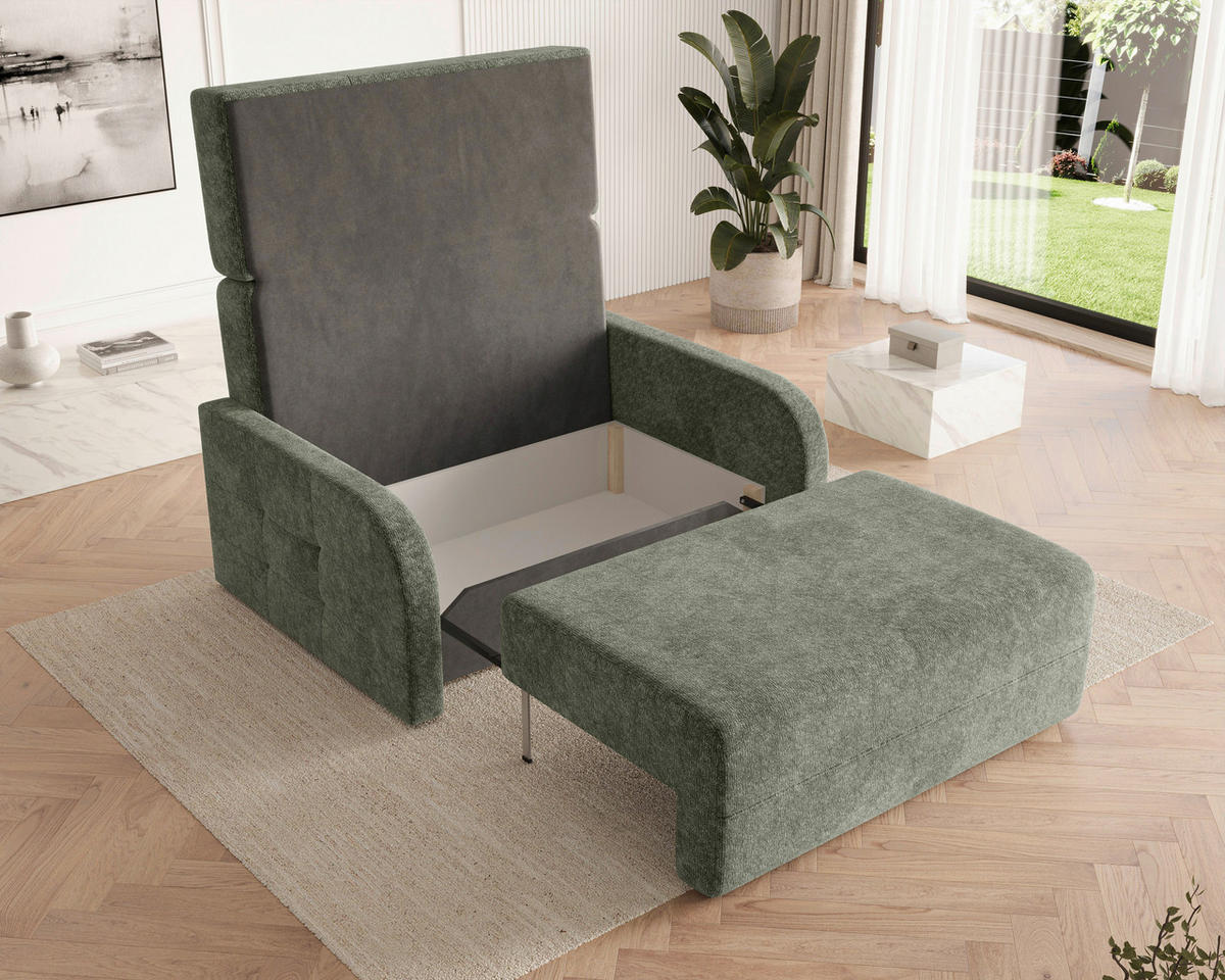 SCHLAFSOFA Chenille Dunkelgrün  inkl. Bettkasten, Schlaffunktion, Rücken echt, Liegefläche im Originalstoff  - Dunkelgrün/Schwarz, MODERN, Kunststoff/Textil (190/90/100cm) - Milino