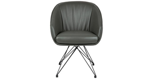 ARMLEHNSTUHL  in Eisen Echtleder pigmentiert  - Anthrazit/Schwarz, Design, Leder/Metall (59,5/83,5/63,5cm) - Belluti