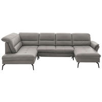 WOHNLANDSCHAFT  in Echtleder Hellgrau  - Hellgrau/Schwarz, Design, Leder/Metall (206/336/181cm) - Beldomo Speed