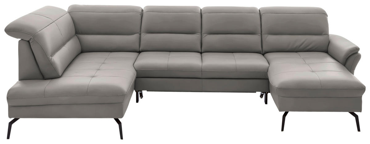 WOHNLANDSCHAFT  in Echtleder Hellgrau  - Hellgrau/Schwarz, Design, Leder/Metall (206/336/181cm) - Beldomo Speed