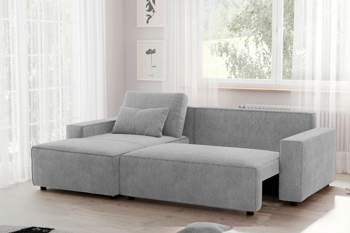ECKSCHLAFSOFA in Chenille Silberfarben  - Silberfarben/Schwarz, Modern, Kunststoff/Textil (154/247cm) - Livetastic