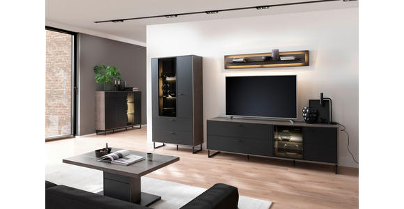 HIGHBOARD Schwarz, Eichefarben 148/118/37 cm - Eichefarben/Anthrazit, Design, Glas/Holz (148/118/37cm) - Novel