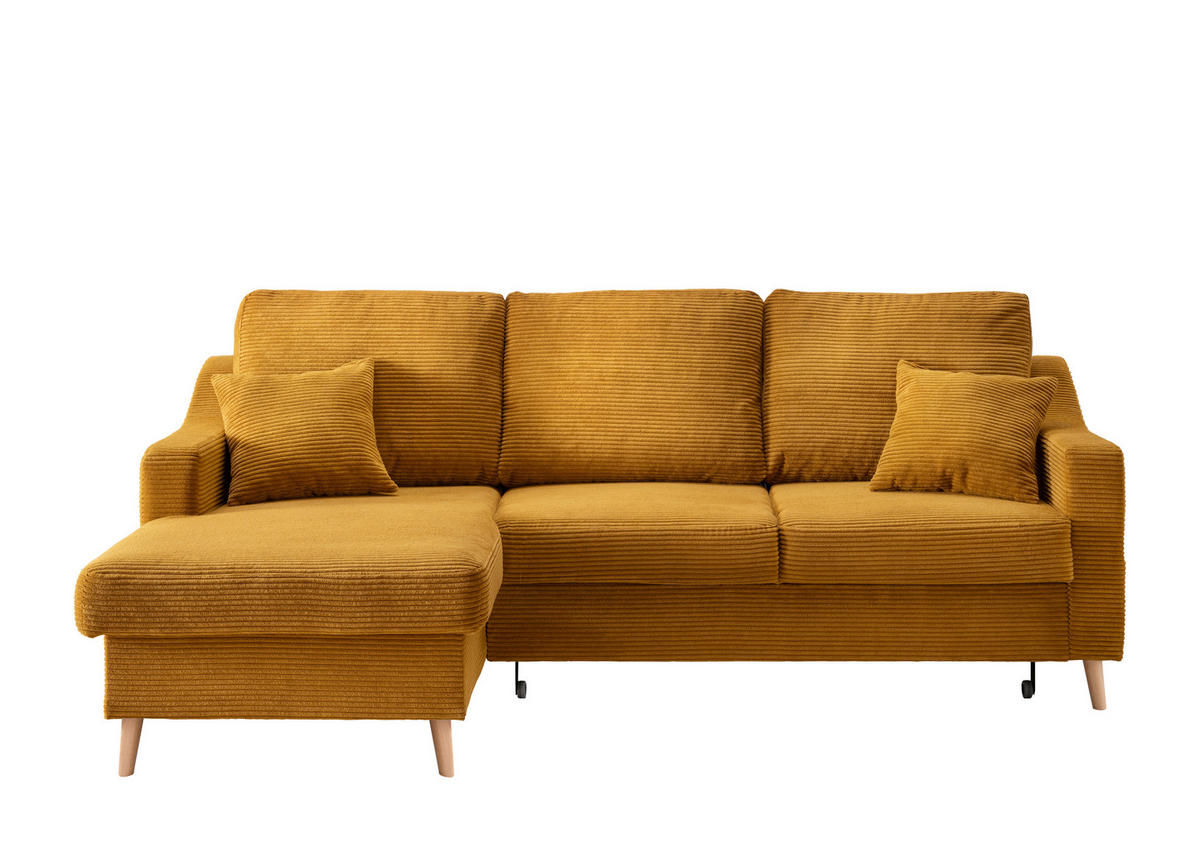 ECKSOFA in Cord Goldfarben  - Goldfarben/Naturfarben, Design, Holz/Textil (150/228cm) - P & B