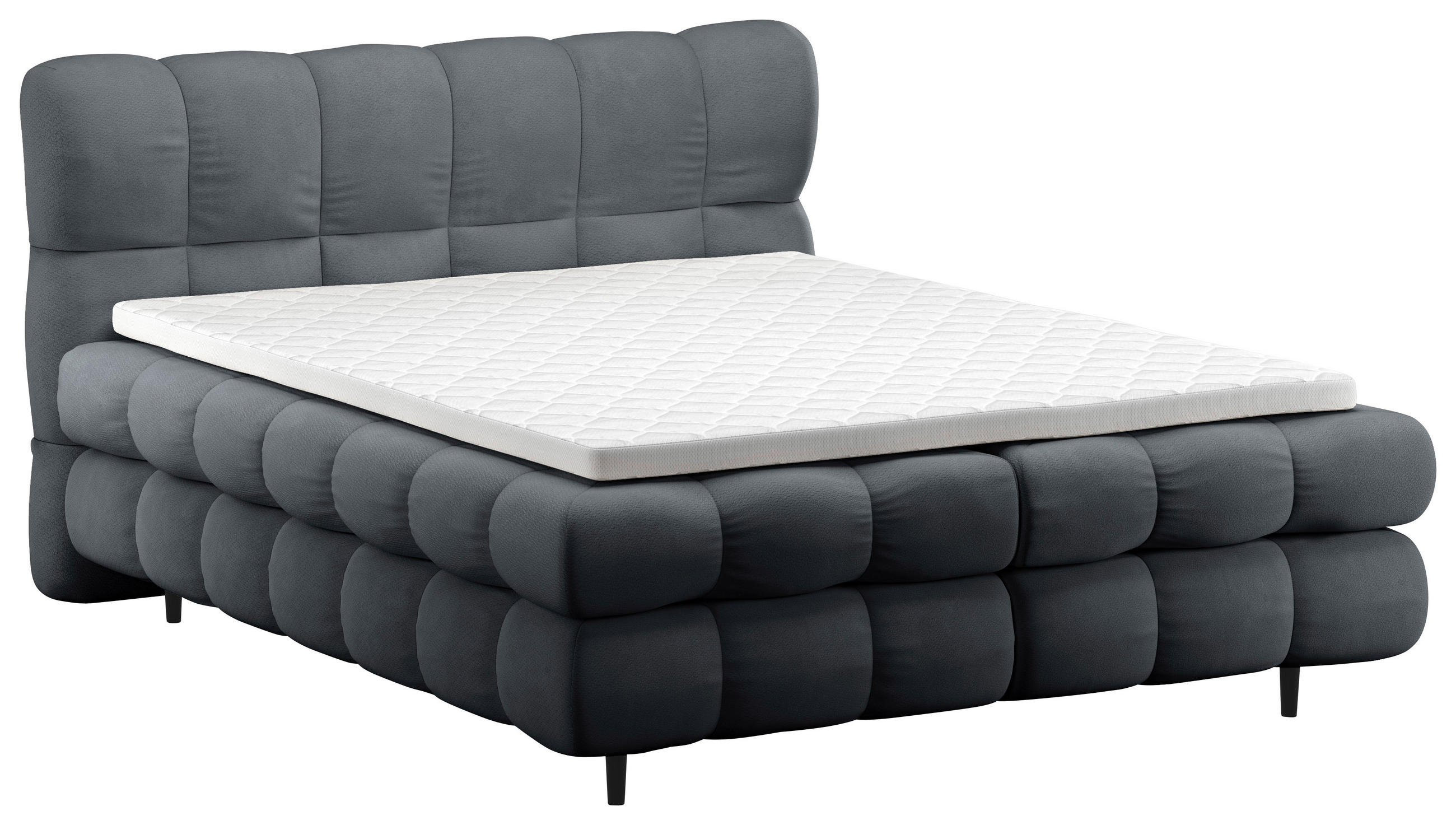 BOXBETT 200/200 cm,  in Anthrazit, gepolstertes Kopfteil, Bettkasten, Topper, H3 + H3 = fest  - Anthrazit/Schwarz, Design, Textil/Metall (200/200cm) - Ti'me