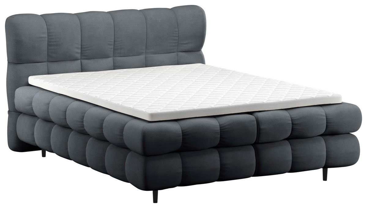 BOXBETT 200/200 cm,  in Anthrazit, gepolstertes Kopfteil, Bettkasten, Topper, H3 + H3 = fest  - Anthrazit/Schwarz, Design, Textil/Metall (200/200cm) - Ti'me