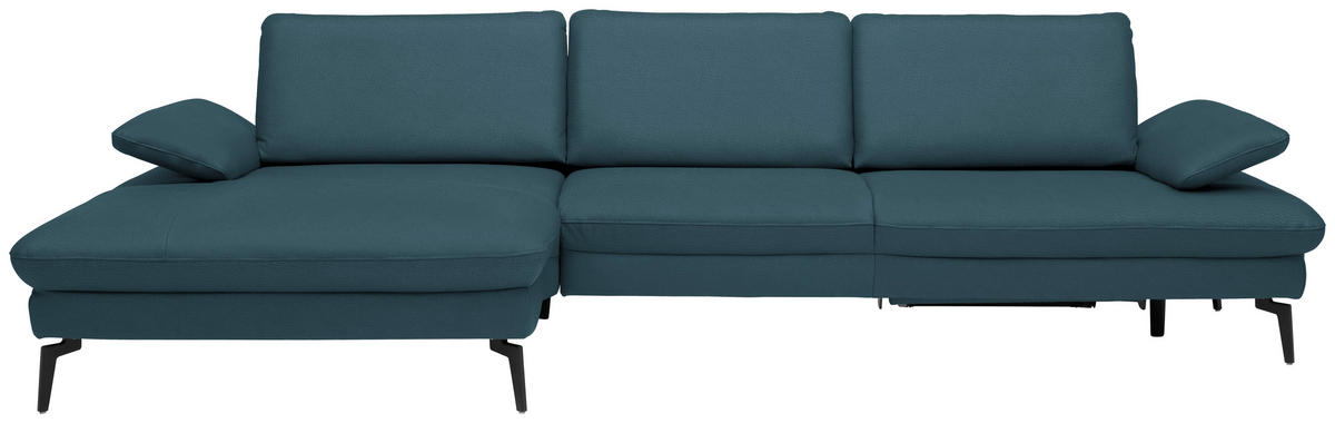 ECKSOFA in Echtleder Blau  - Blau/Schwarz, Design, Leder/Metall (157/325cm) - Dieter Knoll