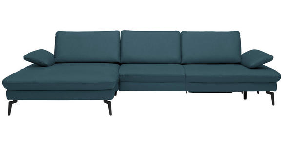 ECKSOFA in Echtleder Blau  - Blau/Schwarz, Design, Leder/Metall (157/325cm) - Dieter Knoll