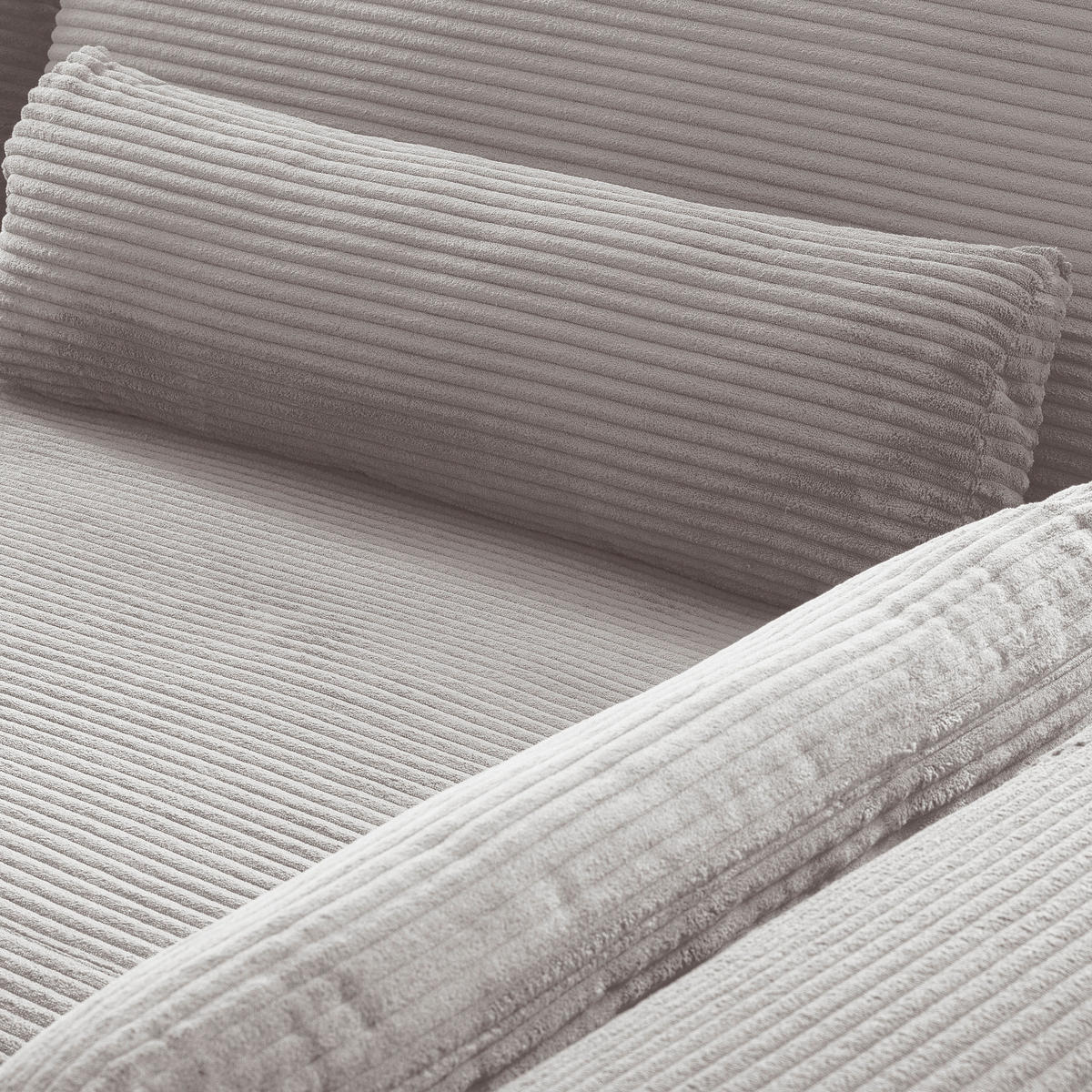 ECKSOFA  in Cord Hellgrau Nierenkissen, Rückenkissen  313/172 cm  - Hellgrau/Schwarz, Design, Textil/Metall (313/172cm) - P & B