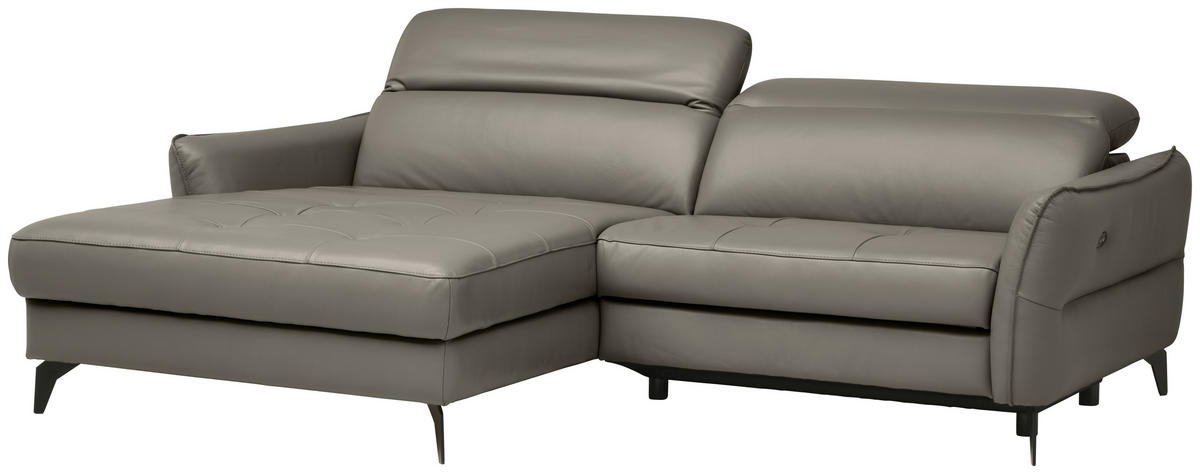 ECKSOFA inkl. Funktionen Grau Echtleder  - Schwarz/Grau, Design, Leder/Metall (175/246cm) - Celina Home
