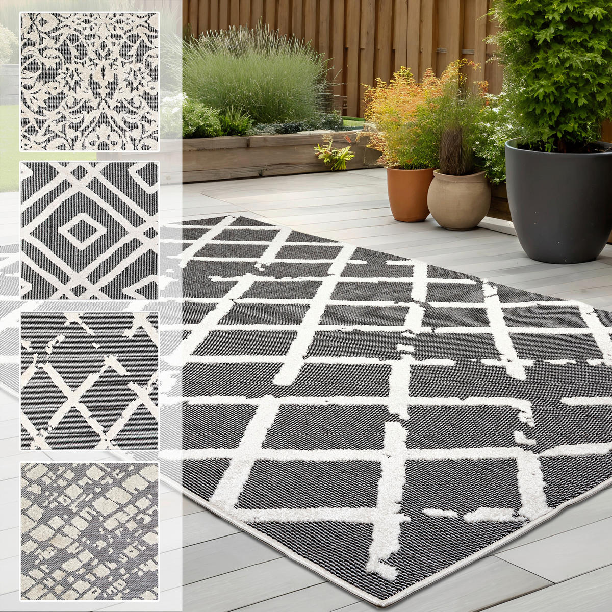 OUTDOORTEPPICH  für Terrasse und Balkon 120/170 cm Serina Grau, Weiß  - Weiß/Grau, Basics, Kunststoff (120/170cm) - Astra