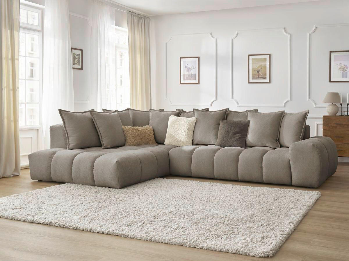 ECKSOFA Ottomane links  EVEREST Taupe Struktur  - Taupe/Schwarz, MODERN, Kunststoff/Textil (352/210cm) - Livetastic