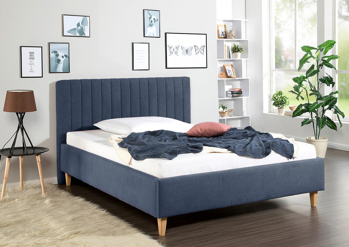 POLSTERBETT 100/200 cm,  in Blau,  - Blau/Naturfarben, MODERN, Holz/Textil (100/200cm) - Livetastic