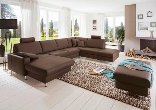 WOHNLANDSCHAFT in Echtleder Dunkelbraun  - Dunkelbraun/Alufarben, Design, Leder/Metall (165/339/233cm) - Beldomo Premium