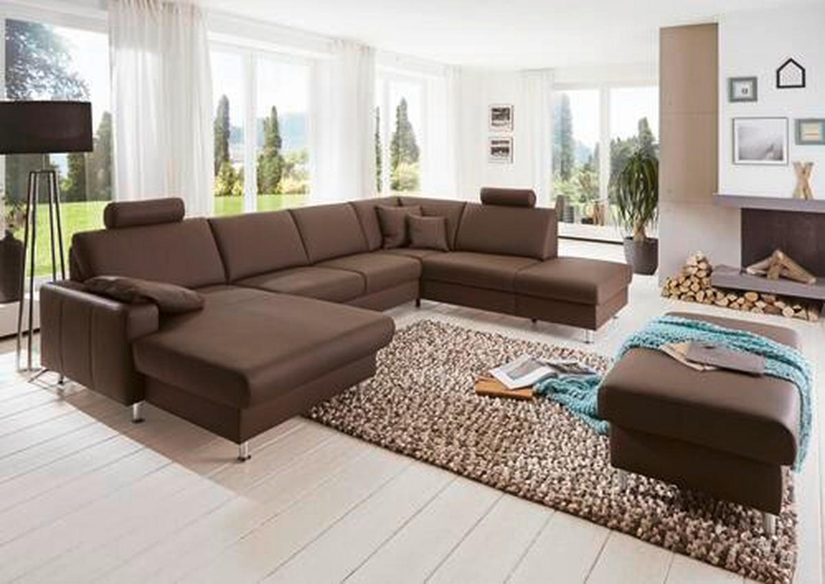 WOHNLANDSCHAFT in Echtleder Dunkelbraun  - Dunkelbraun/Alufarben, Design, Leder/Metall (233/339/165cm) - Beldomo Premium