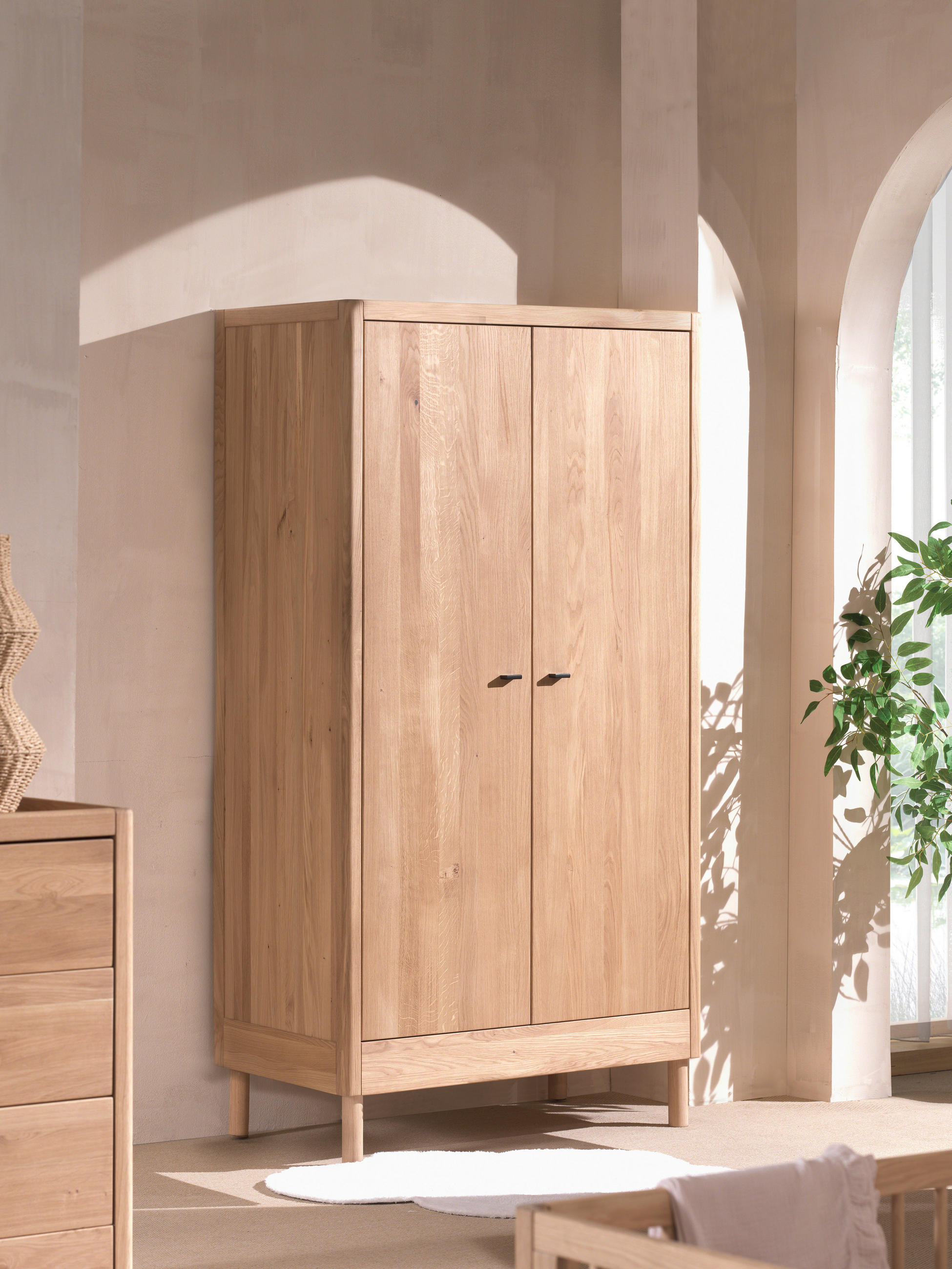 DREHTÜRENSCHRANK 2-türig Eiche massiv Naturfarben  - Schwarz/Naturfarben, MODERN, Holz/Metall (100/190/55cm) - MID.YOU