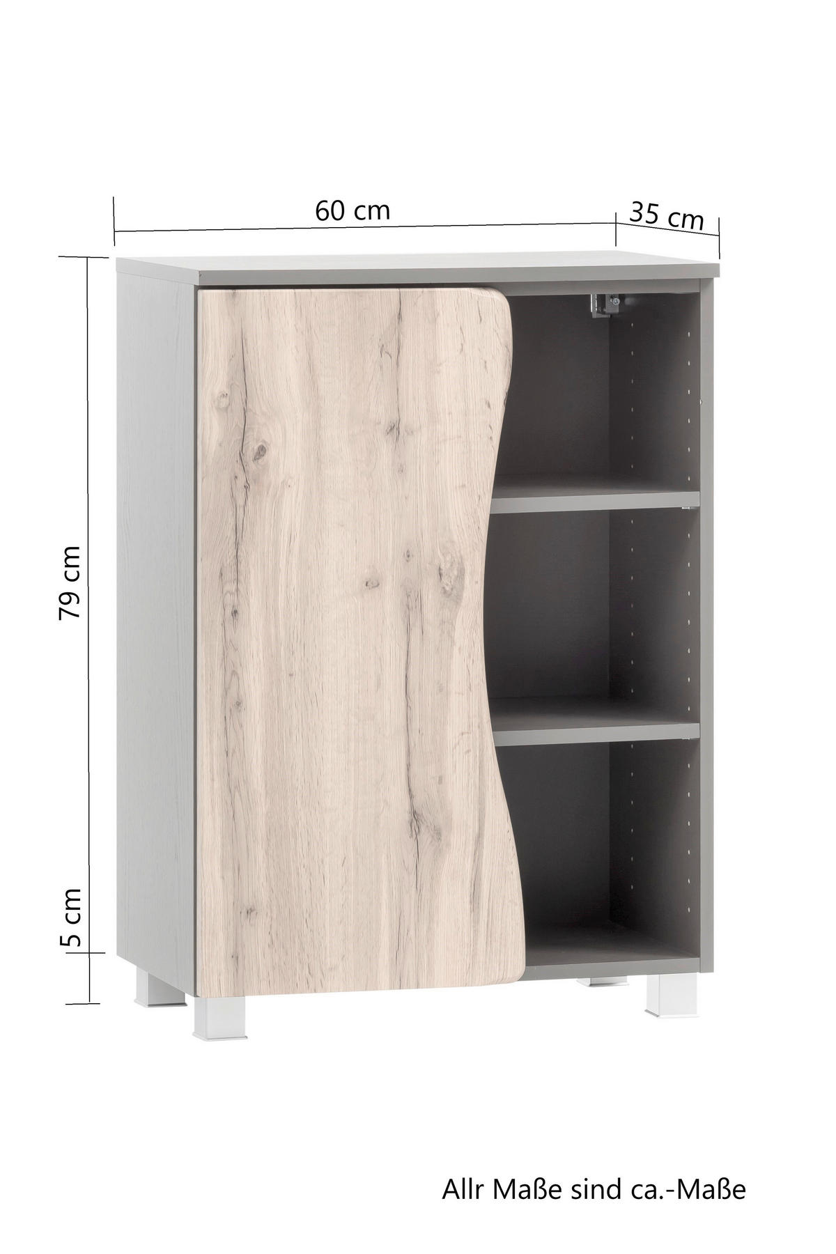 UNTERSCHRANK 60/79/35 cm   - Silberfarben/Eiche Wotan, Natur, Holzwerkstoff/Kunststoff (60/79/35cm) - Xora