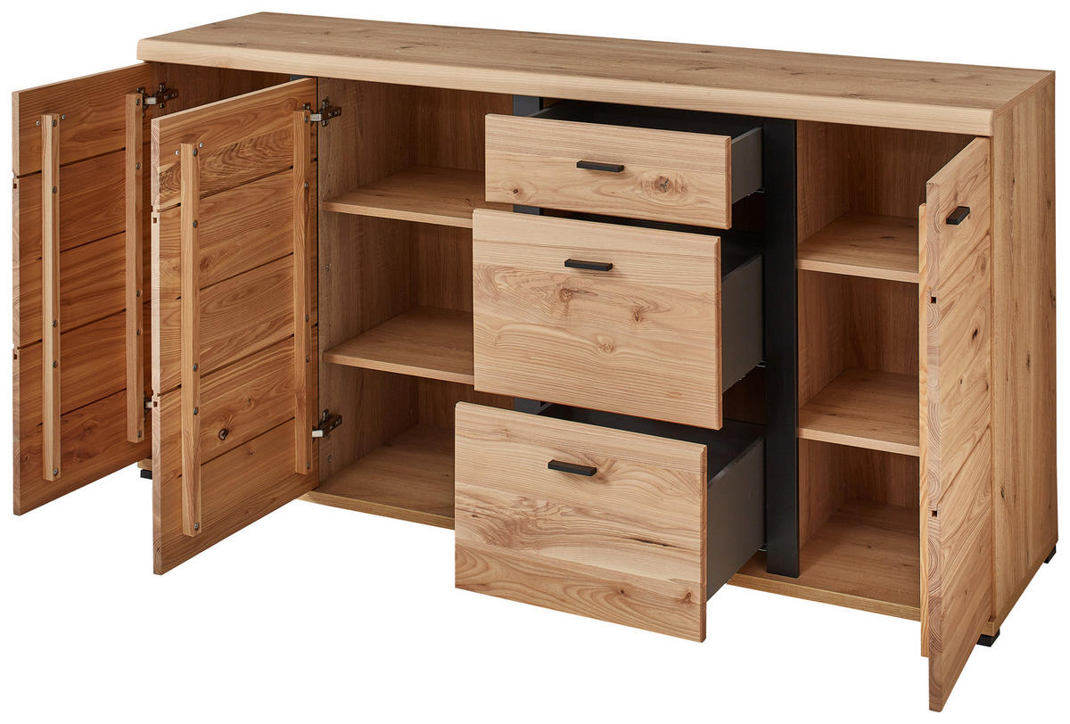 SIDEBOARD 173/86/42 cm  - Eschefarben/Schwarz, Design, Holz/Holzwerkstoff (173/86/42cm) - Linea Natura