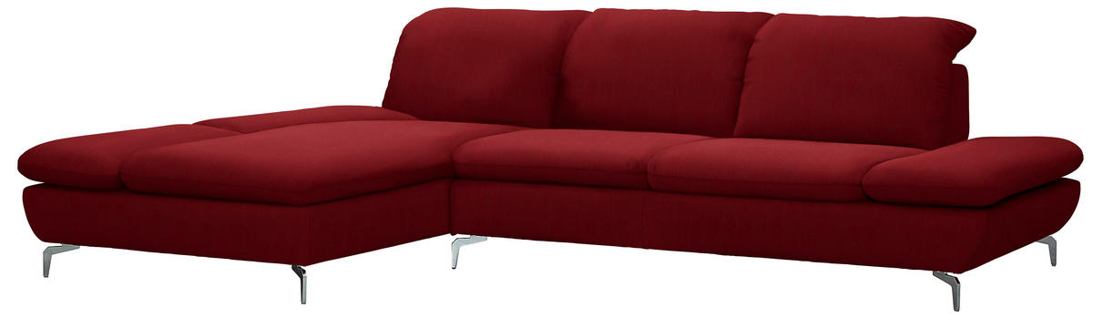 ECKSOFA in Echtleder Rot  - Silberfarben/Rot, Design, Leder/Metall (200/315cm) - Chilliano