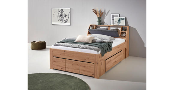 STAURAUMBETT 140/200 cm in Eiche Artisan - Eiche Artisan/Grau, KONVENTIONELL, Holzwerkstoff/Textil (140/200cm) - Carryhome