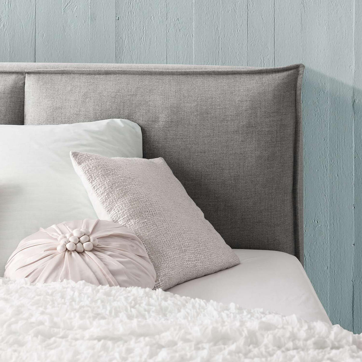 BOXSPRINGBETT 160/200 cm  in Hellgrau  - Hellgrau/Schwarz, Design, Textil (160/200cm) - home24