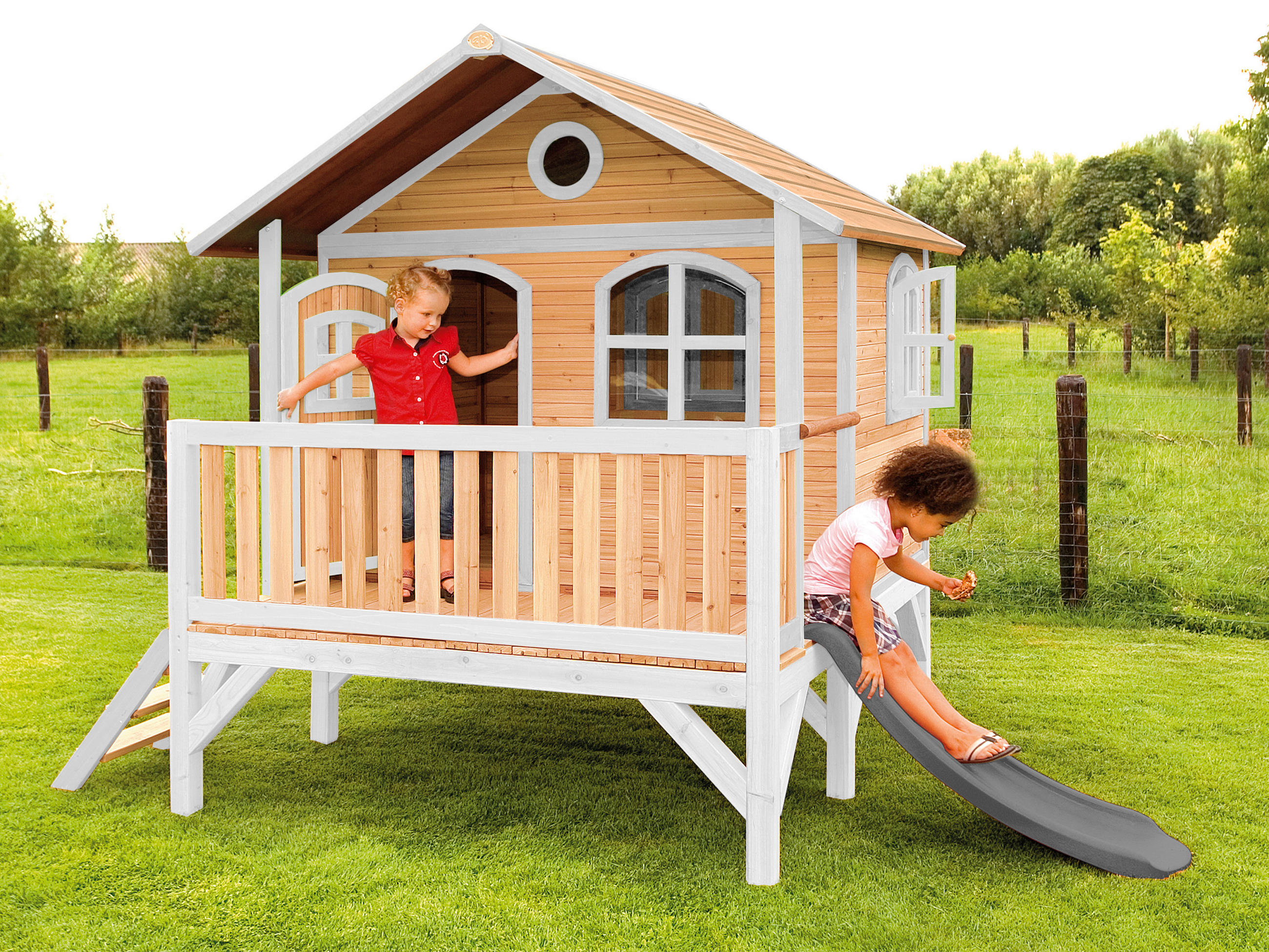 SPIELHAUS 349/233/212 cm  - Rot/Braun, KONVENTIONELL, Holz/Kunststoff (349/233/212cm) - Ambia Garden