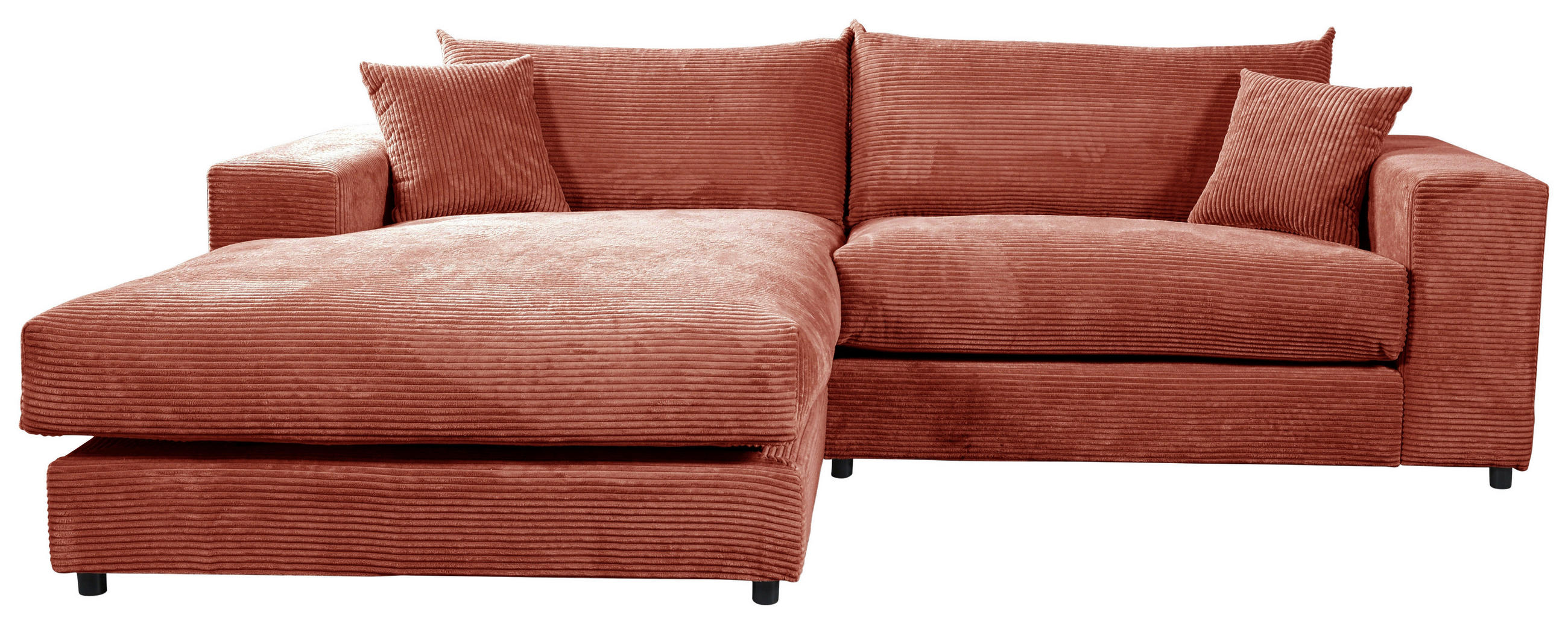 ECKSOFA in Cord, Velours Terracotta  265/180 cm  - Terracotta/Schwarz, Basics, Kunststoff/Textil (265/180cm) - Livetastic