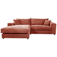 ECKSOFA in Cord, Velours Terracotta  265/180 cm  - Terracotta/Schwarz, Basics, Kunststoff/Textil (265/180cm) - Livetastic
