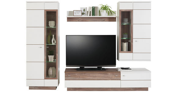WOHNWAND in Kieferfarben, Weiß - Alufarben/Weiß, Design, Glas/Holzwerkstoff (275/197/52cm) - Hom`in
