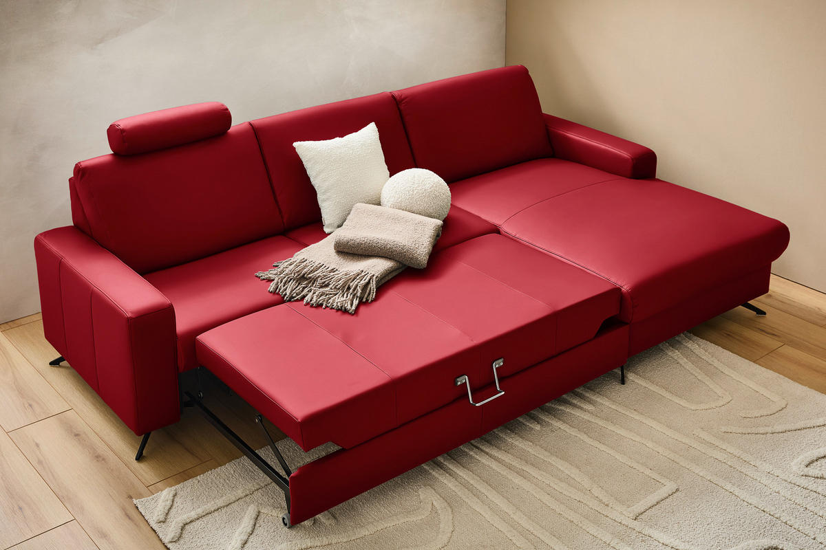 ECKSOFA in Echtleder Rot  - Rot/Schwarz, Design, Leder/Metall (267/165cm) - Lomoco
