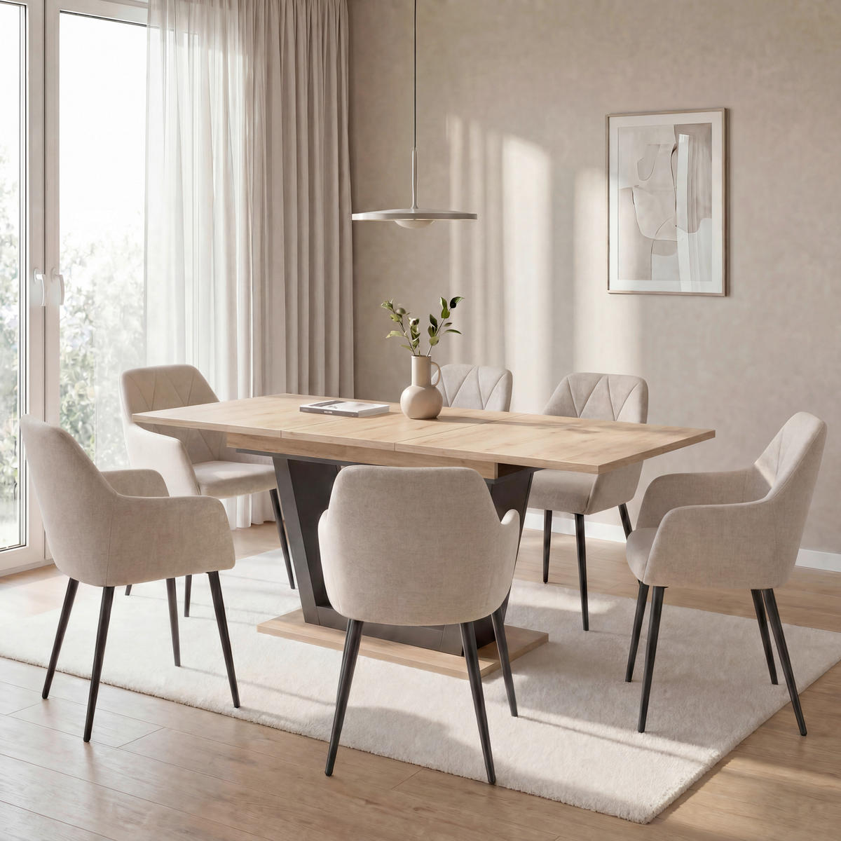 ESSTISCH 160-200/90/77,3 cm Nachbildung  Holzwerkstoff ausziehbar rechteckig Schwarz, Eiche Artisan  - Schwarz/Eiche Artisan, KONVENTIONELL, Holzwerkstoff (160-200/90/77,3cm) - Milino