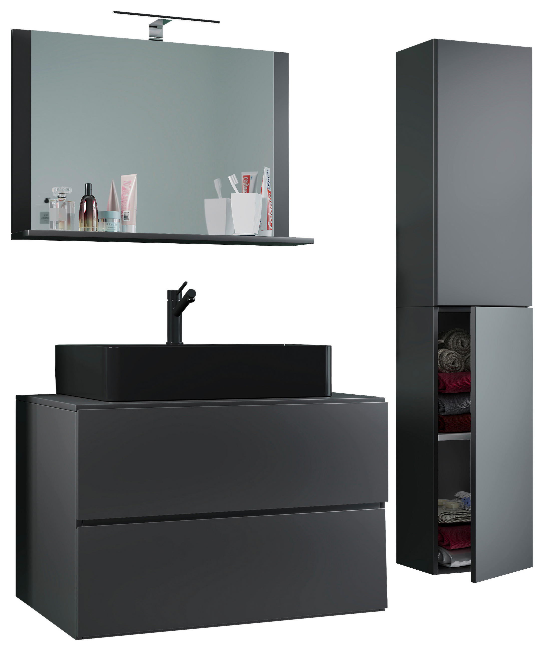 BADEZIMMER 4-teilig  in 114 cm  - Anthrazit/Schwarz, MODERN, Glas/Keramik (114cm) - MID.YOU