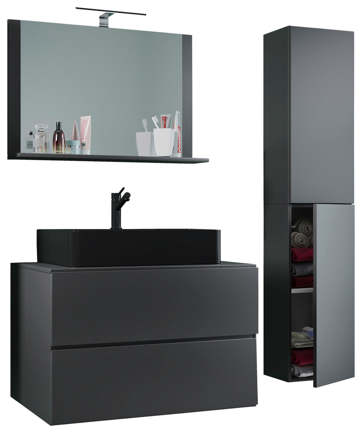 BADEZIMMER 4-teilig  in 114 cm  - Anthrazit/Schwarz, MODERN, Glas/Keramik (114cm) - MID.YOU