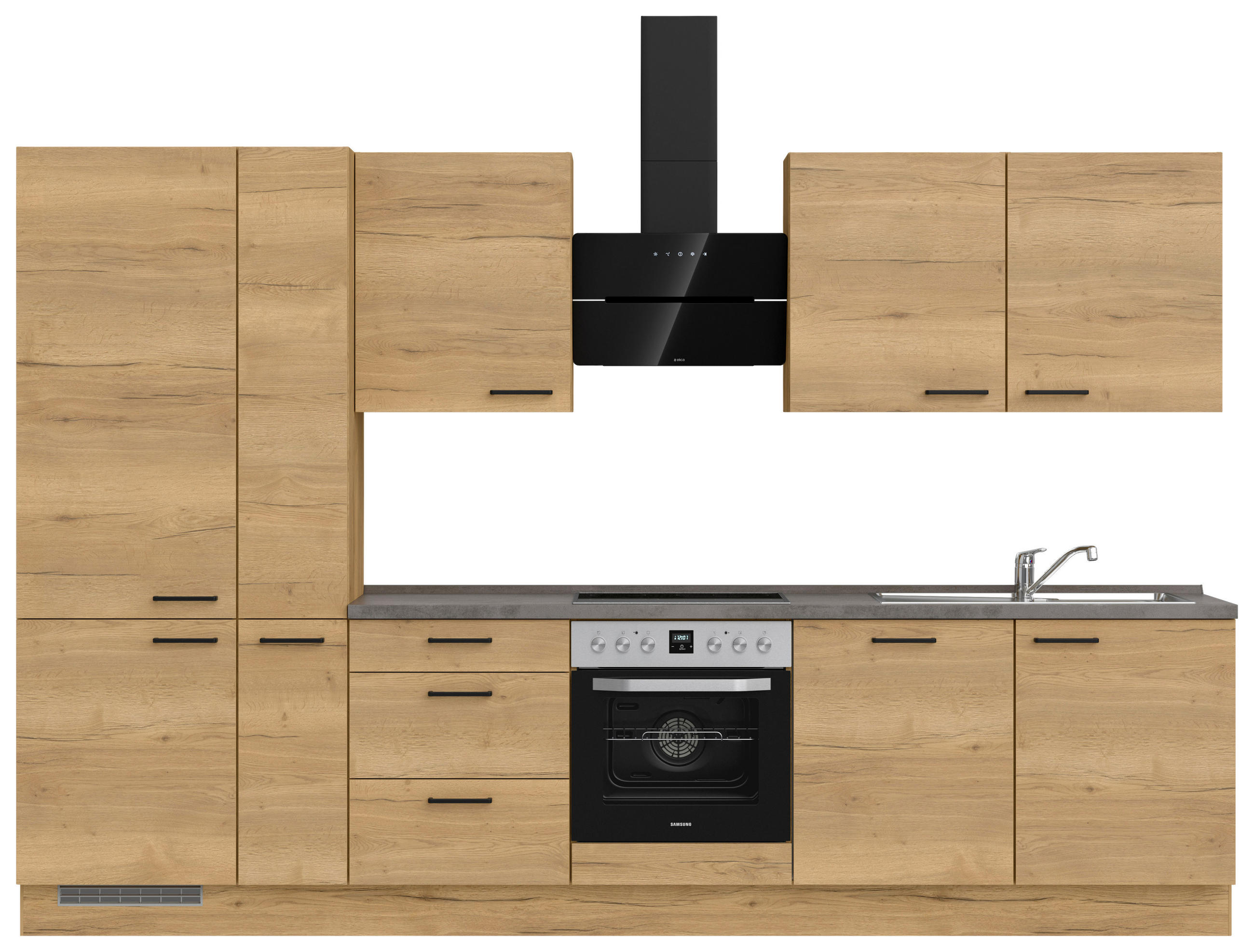 KÜCHENBLOCK 330 cm   in Eichefarben, Schieferfarben  - Schieferfarben/Eichefarben, MODERN, Holzwerkstoff/Metall (330cm) - Nobilia