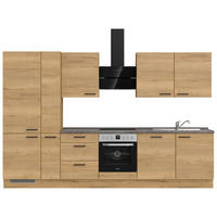 KÜCHENBLOCK 330 cm   in Eichefarben, Schieferfarben  - Schieferfarben/Eichefarben, MODERN, Holzwerkstoff/Metall (330cm) - Nobilia