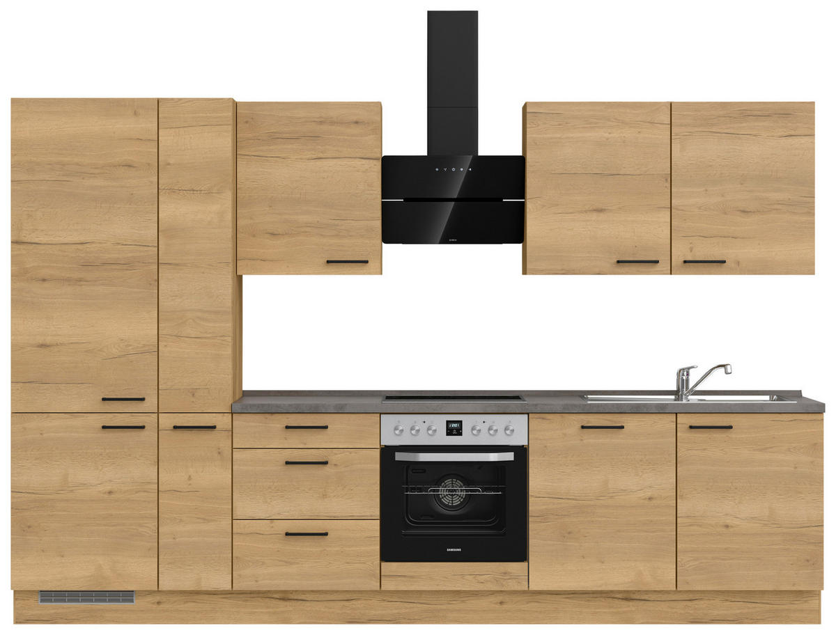KÜCHENBLOCK 330 cm   in Eichefarben, Schieferfarben  - Schieferfarben/Eichefarben, MODERN, Holzwerkstoff/Metall (330cm) - Nobilia