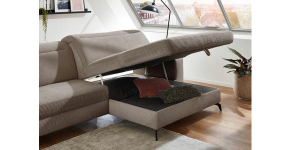 ECKSOFA inkl. Funktion Taupe Cord  - Taupe/Schwarz, KONVENTIONELL, Textil/Metall (290/178cm) - Cantus