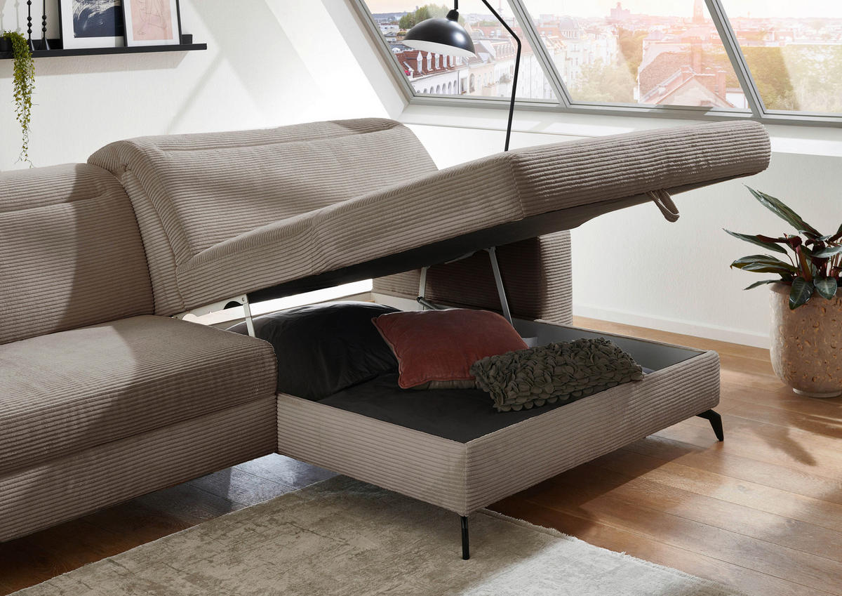 ECKSOFA in Cord Taupe  - Taupe/Schwarz, Konventionell, Textil/Metall (290/178cm) - Sit & More