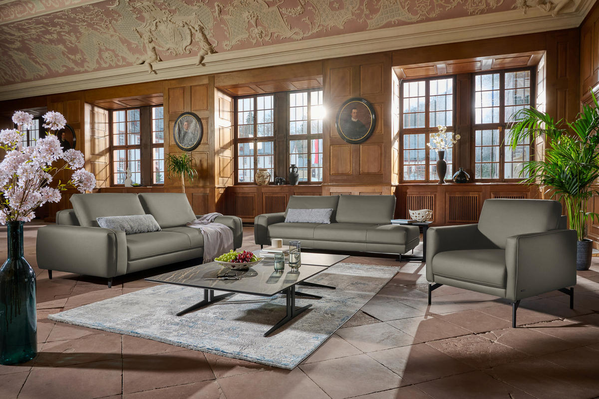 3-SITZER-SOFA  in Echtleder Grau   - Anthrazit/Grau, Design, Leder/Metall (230/70/109cm) - Johann Jakob